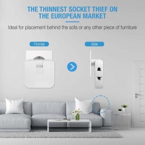 2x Flat power strip behind cabinet with 3 outlets, flat plug with 180º swivel connection, 16A/250V multi-socket power strip