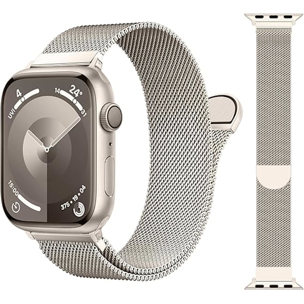 Klockarmband, kompatibelt med Apple Watch-armband 38 mm 40 mm 41 mm för kvinnor och män, magnetiska band för iWatch-armband serie 9 8 7 6 5 4 3 SE Starlight