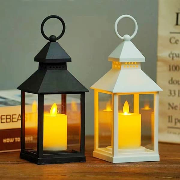 2-pakke dekorative lanterner med flammeløse LED-lys, På/Av/Timer-lys, 6 timer, LED-lanterner for utendørs/innendørs bruk, bronsefarget plast