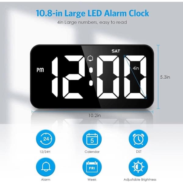 Digital Wall Clock with Large Screen 11'' Large Digital Clock with Automatic Dimming 12/24H Silent Wall Clock for Living Room Decor