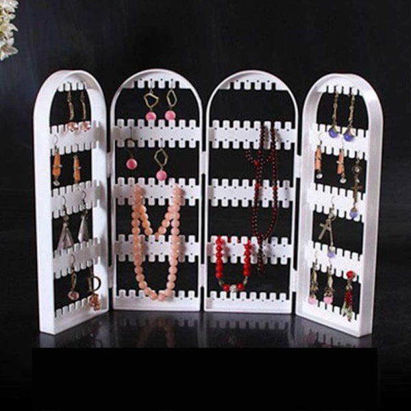 Hål Akryl Örhängen Hållare för Kvinnor, 4 Dörrar Fällbar Skärm Halsband Display Rack, Hängande Smycken Organizer Stativ Display