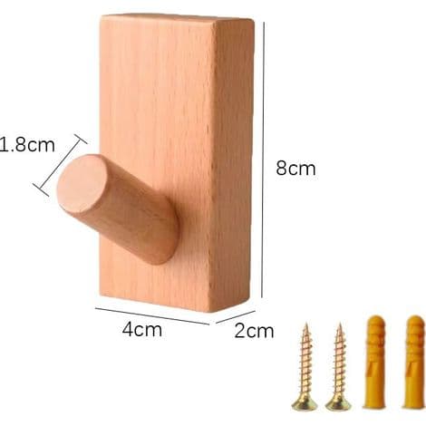 Wall Mounted Wooden Coat Rack, Self-Adhesive Wall Hook, Coat Hooks for Hallway, Kids' Coat Hook, Wall Mounted Coat Hook (4 Pieces)