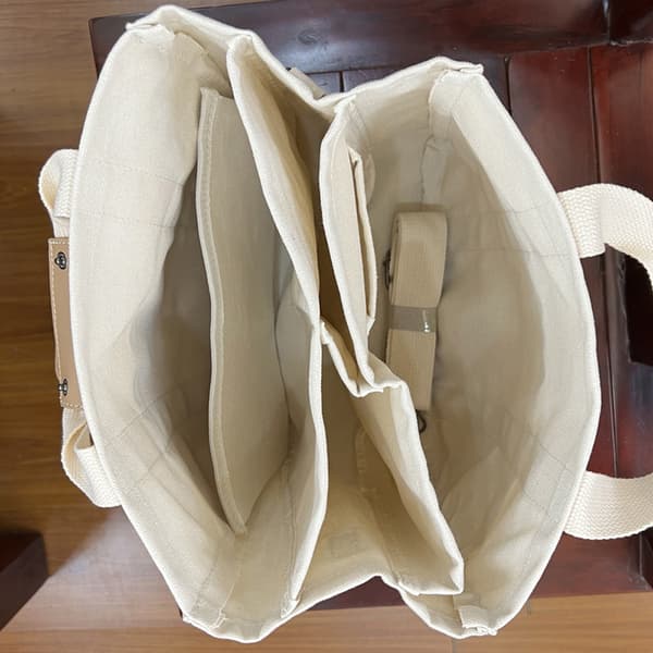 Women's Multi-Pocket Tote Bag, Canvas Bag with Handle, Large Capacity Handbag, Reusable Handbag White