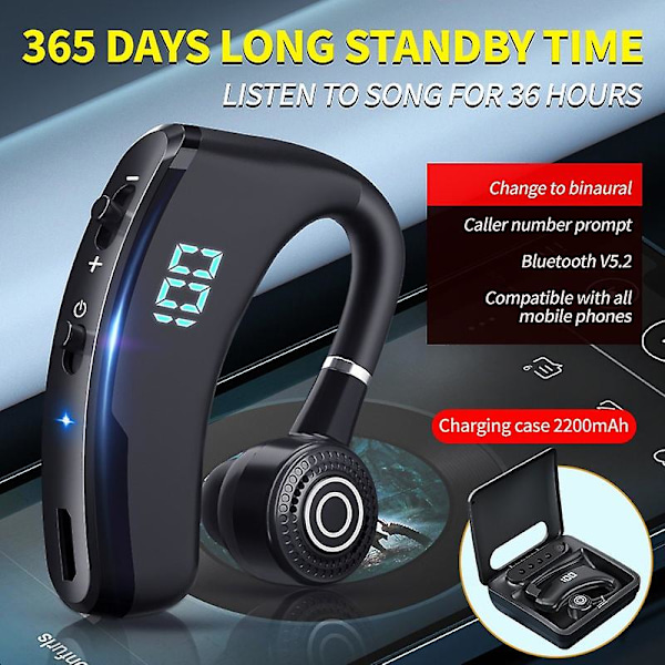 Bluetooth-headset Led trådlöst headset Bluetooth5.2 headset 180 graders roterande öronkrok affärsdrivande öronsnäcka affärs Bluetooth-headset