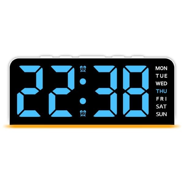 Led Klocka Digital Väckarklocka Stor Display Datum Temperatur Väckarklocka - Vit / Blå Ljusblå