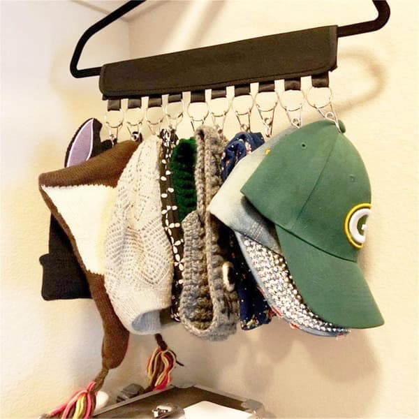 2-pak hatteorganizer med 10 store clips - til baseballkasketter, hatte, handsker, sokker - pladsbesparende bøjle