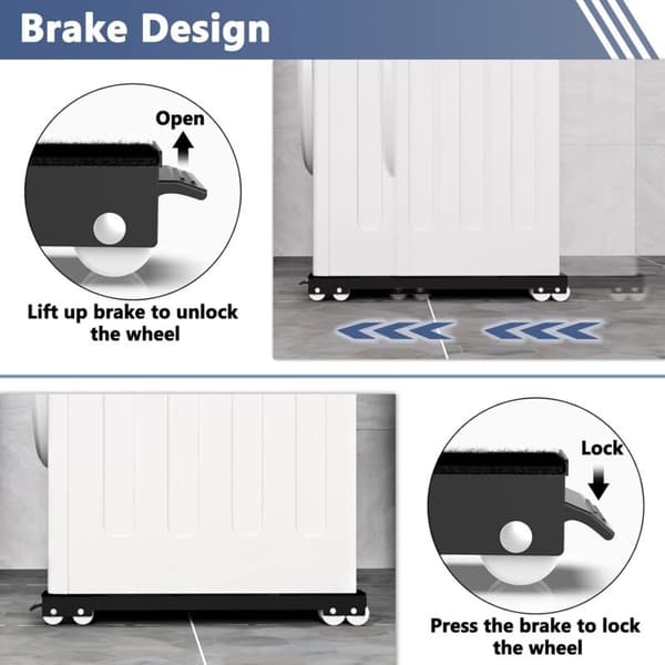 Washing Machine Base with Brake, Adjustable Mobile Base for Washing Machine, Dryer, Refrigerator, 300 kg Load Capacity, Black