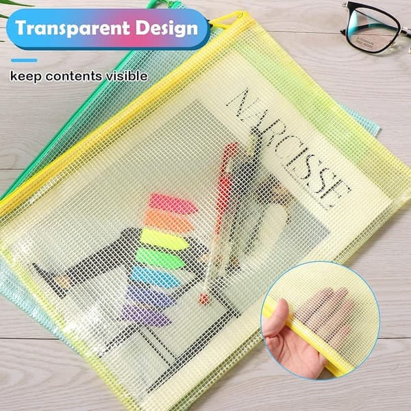 A4 A5 A6 plastlomme, 15 stk glidelåspose, PVC netting glidelåspose dokumentmappe, oppbevar papir