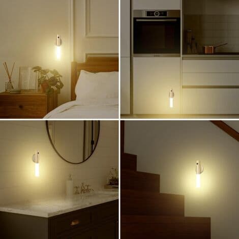 Set of 2 Wireless Wall Lights in Light Wood – Rechargeable LED Night Light with Motion Sensor – Quick Installation Without Drilling