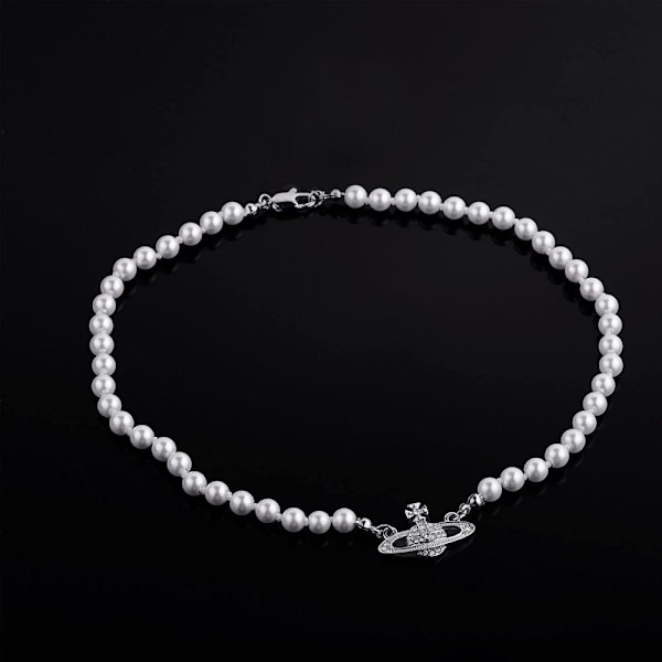 Senteria Planet Pearl Halsband Planet Pearl Örhängen Set Pearl Saturn Crystal Rhinestone Halsband, Bästa Vän Flickvän Födelsedag Jubileum