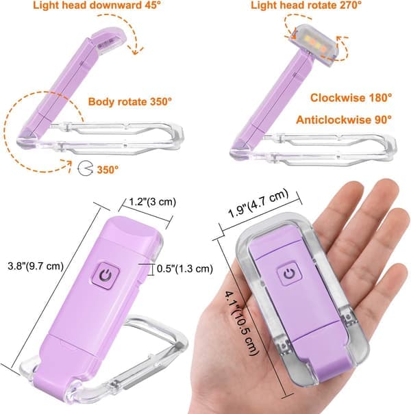 LED Clip-on Book Light USB Rechargeable Bookmark Lamp Bedside Lamp for Reading Kids Book Light Adjustable Brightness.