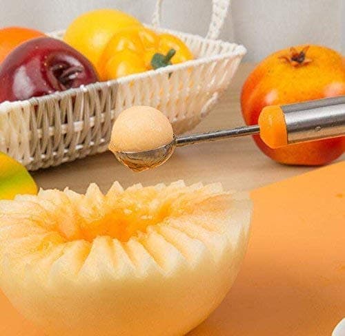 2-i-1 Melonudstikker & Frugtskæreknivsæt, Køkkenredskab i Rustfrit Stål – Ideel til Udskæring, Is, Pynt