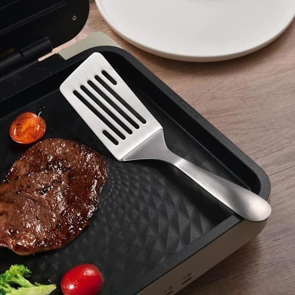 10\" metallspatelsett SUS304 rustfritt stål stekebordspatel, perforert burgerflipp, flat topp grillspatel for matlaging