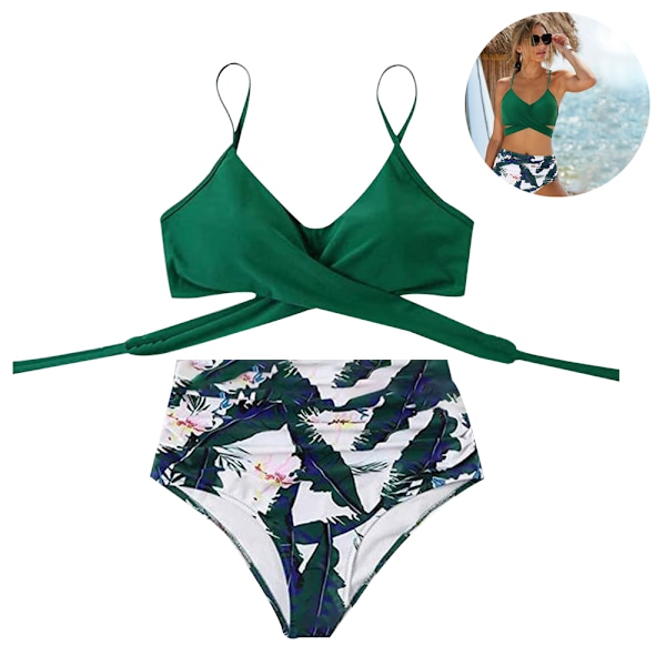 Kvinnors högmidjade bandage bikini set wrap tvådelad push up baddräkter korsmönster dam badkläder