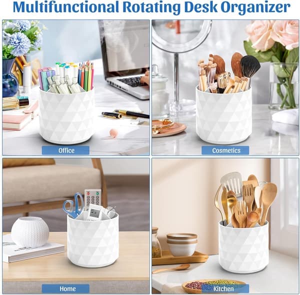Desktop Organizer Sparkling Diamond-like Pen Holder for Desk 360° Rotating Office Supplies Pen Cup with 5 Compartments Storage Box Caddy