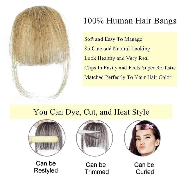 Luggs Hårklip, 100% Ægte Menneskehår, Tynde Luggs, Clip-on Luftluggs til Kvinder, Buede Luggs Ash Blonde