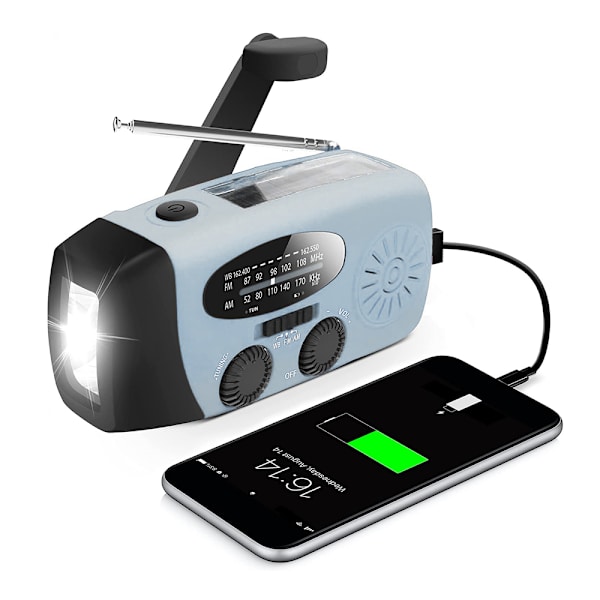 Nödhandvevradio med LED-ficklampa, AM/FM bärbar väderradio med 1200 mAh ström