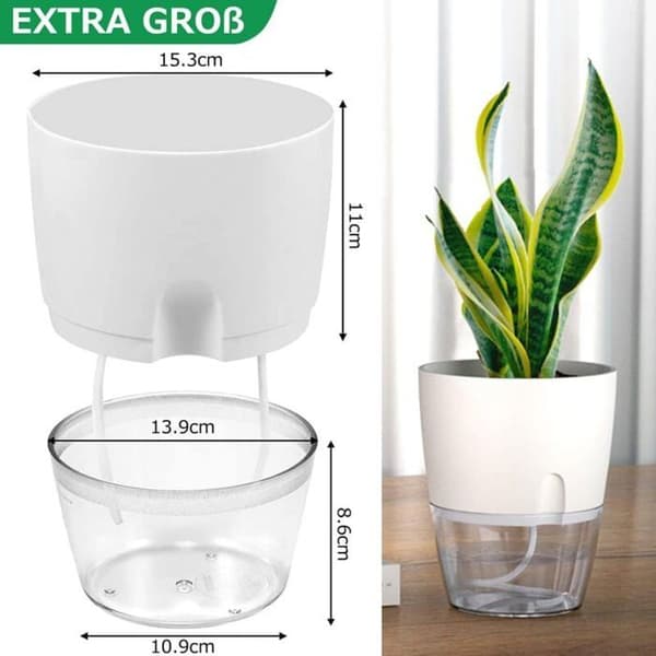 Self-watering flower pot for indoor use, flower pots with irrigation system, white (4 pcs)