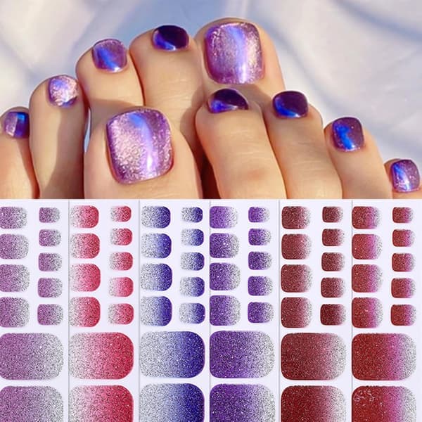 12 Sheets, 138 Pieces Gradient Glitter Toenail Stickers - Self-Adhesive Toenail Decals Combining Solid Colors and Glitter.