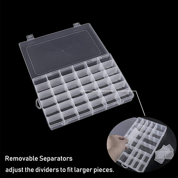 Organizer Box med justerbara avdelare, 15/24/36 fack Organizer Transparent förvaringsbehållare för pärl-organizer
