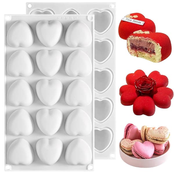 2 stk hjerte silikonformer, 15-hulls mini hjerteformede bakeformer for sjokoladekaker gelé pudding ostekake mousse smør - non-stick