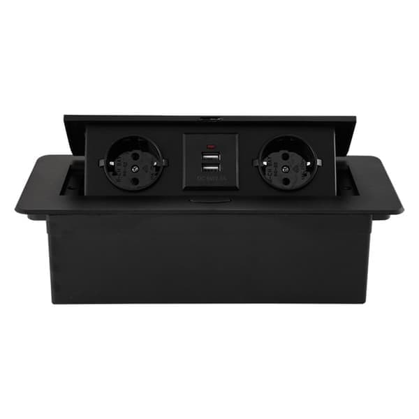 EU Hidden Socket in Countertop Desk Retractable Socket Table Socket Slow Pop Up with USB Charging Wall Socket Black Black