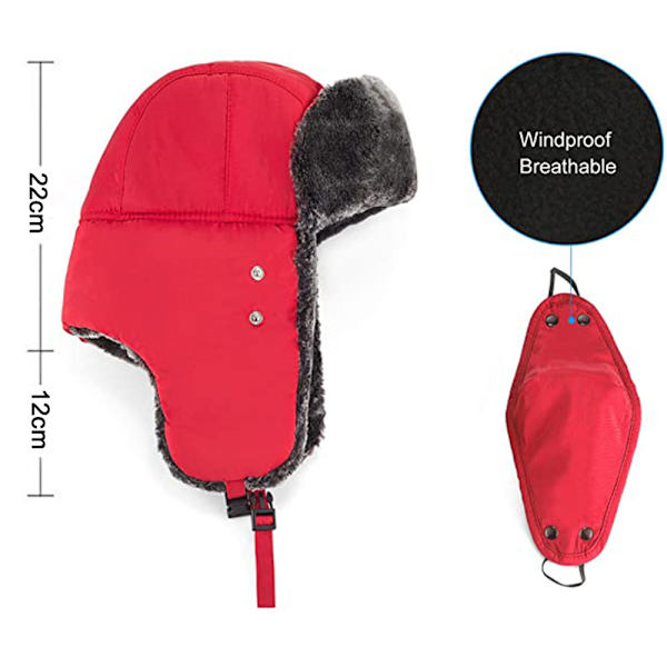 Varm Trapper-hatt för män Vinter Ryska hattar Jaktmössa med mask Svart