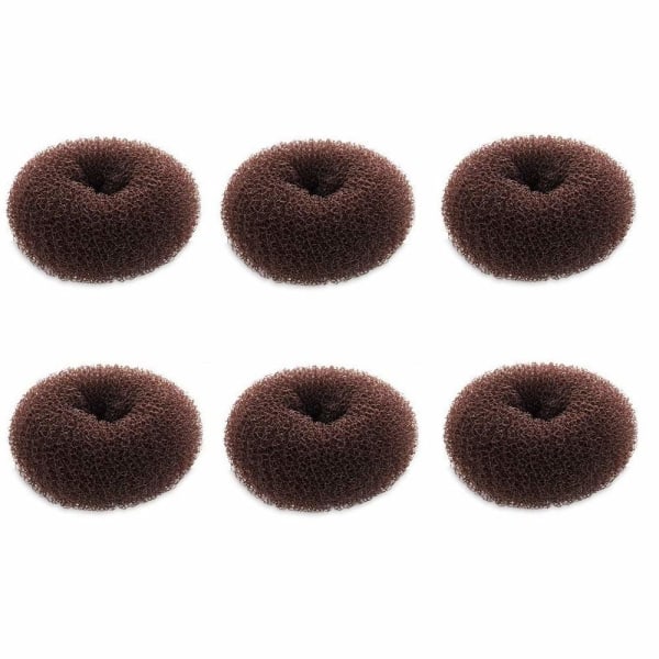 6 st Hår Donut Sock Bull Form för flickor, Mini Hair Donut Shaper för kort och tunt hår (brunt)