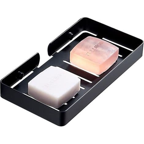 Square Stainless Steel Soap Dish with Drain for Bathroom and Kitchen (23 cm, Black)