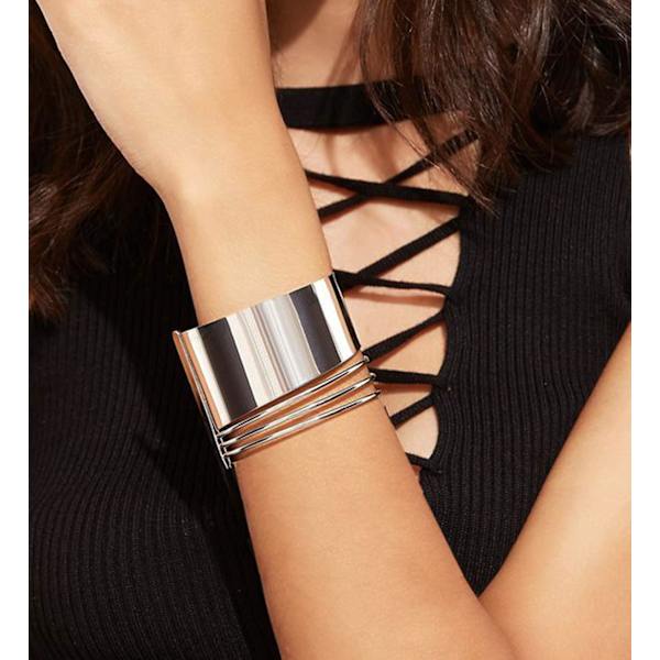 4-delad set manschettarmband, damöppet brett linjearmband, guld handleds manschett omslag armband