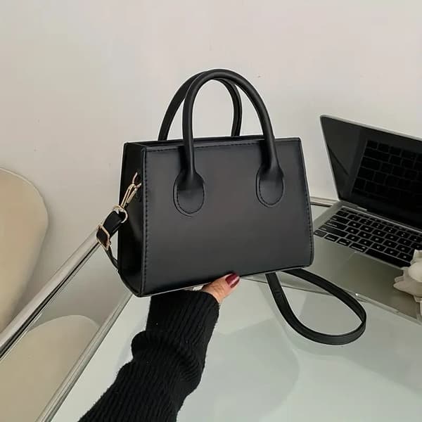 Minimalist Black Small Square Bag, All-Match Top Handle Bag, Classic Shoulder Bag For Work