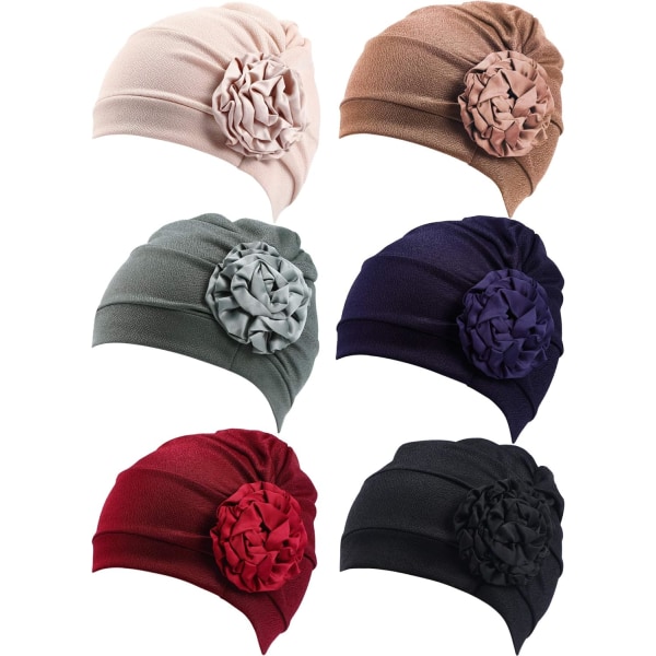 6 st Dam Turban Hat Turban Covers Vintage Flower Head Wraps Elastisk Beanie Enfärgad hatt Huvudbonader för tjejer