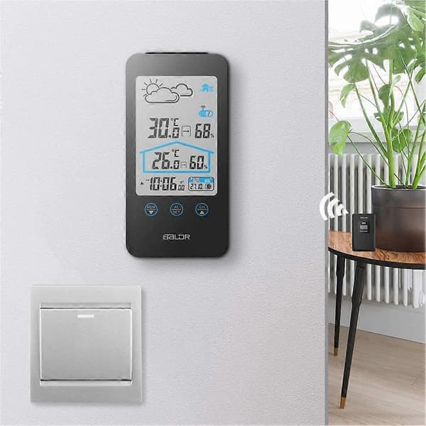 Digitalt termometer hygrometer Praktiske trådløse vejrstationer med udendørs sensor Barometer Baggrundsbelysning Tidsvisning