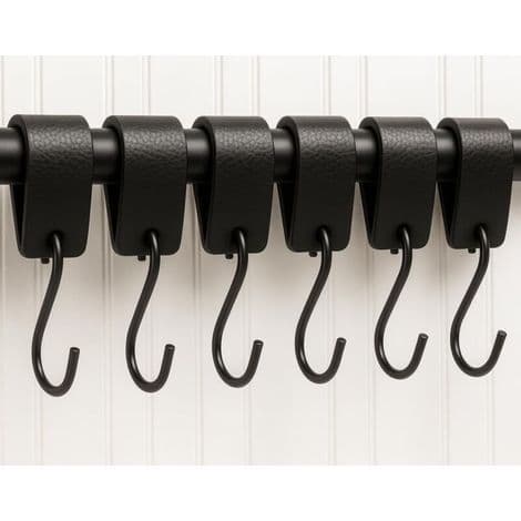 Multifunctional S-Hooks in Leather - Black - 4 Pieces - Clothes Hook - for Kitchen, Bathroom, Bedroom and Office