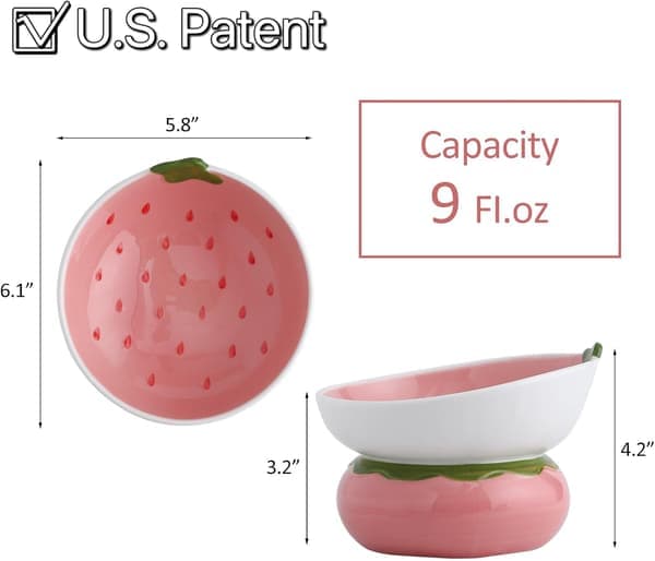 Ceramic Raised Cat Bowl - Pink Elevated Indoor Cat Bowl Anti Vomiting & Spine Protection
