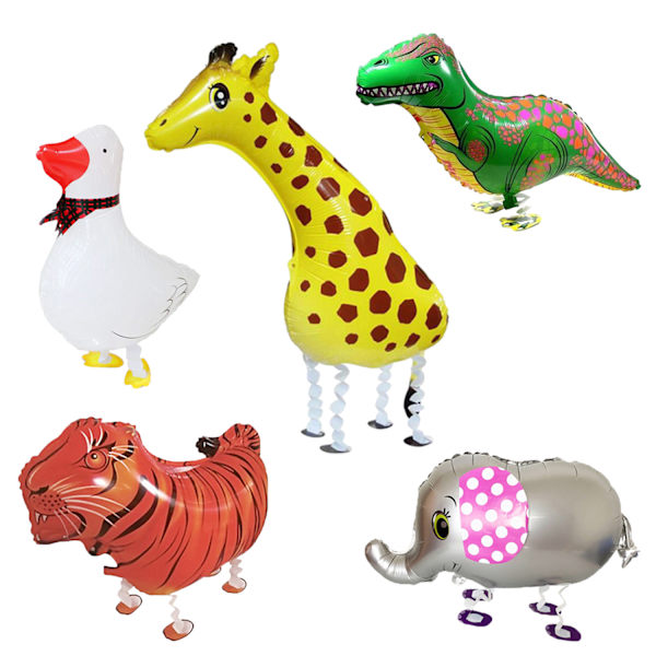 Gående ballongdjur, paket med 5 gå folieballonger, födelsedagsballonger djur, ballonger helium ballonger gåstol, för barnfödelsedagsfest