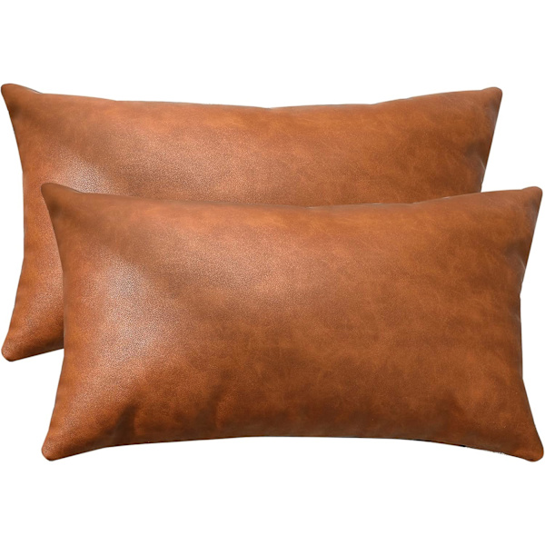Faux läder lantlig kuddfodral 12x20 tum, modernt lantligt dekorativt kuddfodral för sovrum vardagsrum soffa brun accent
