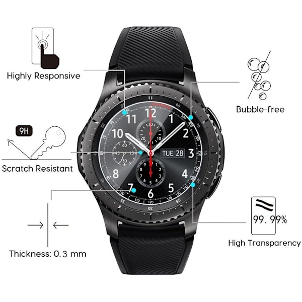 (5-pack) Gear S3 härdat glass skärmskydd, Akwox [0,3 mm 2,5D High Definition 9H] Premium klar skärmskyddsfilm för Samsung Gear S3