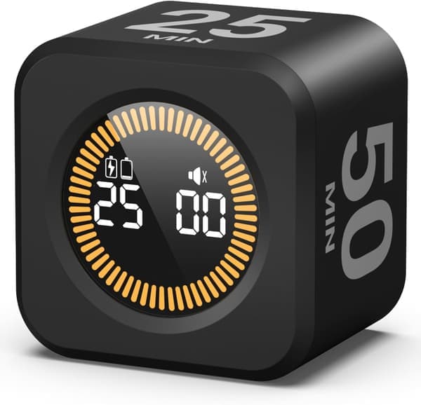 Pomodoro Timer Block - En visuell og effektiv tidtaker - har roterende nedtellinger på 5/10/25/50 minutter og tilpassbart stille modus.