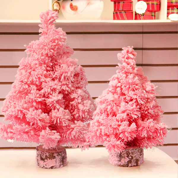Simulerad rosa krypterad plysch mini julgran Ny rosa skrivbordsdekoration juldekoration
