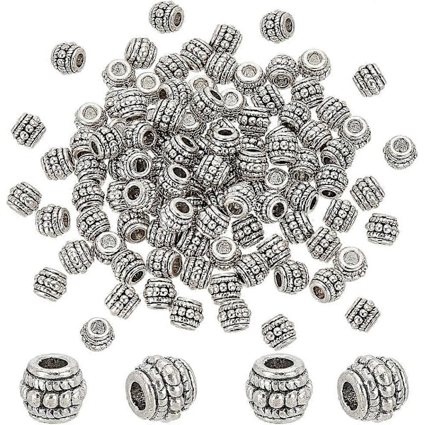100 st 8mm Tibetanska Distanspärlor Tunna Distanspärlor Antik Silver Distanspärlor Legering Lösa Pärlor Ihåligt Rör Metall Distanspärlor