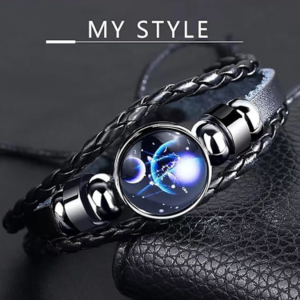 Andlig armband zodiak, lugn manifestation, skydds armband, 12 zodiak tecken läder justerbart armband, present till zodiakälskare. Aquarius Aquarius