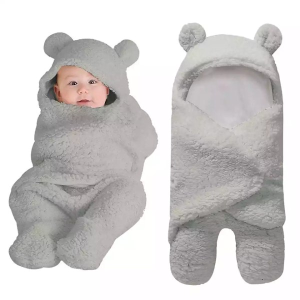 Varm fleece babysovsäck med fötter nyfödd baby wrap filt öron huva swaddle säck wraps barnvagn spjälsäng sovsäck säck fotografering prop för