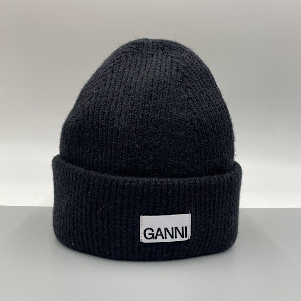 Ganni Stickad Vintermössa för Herr & Dam - Varm Mössa med Manschetter, Stretchig Stickad Mössa Black Black