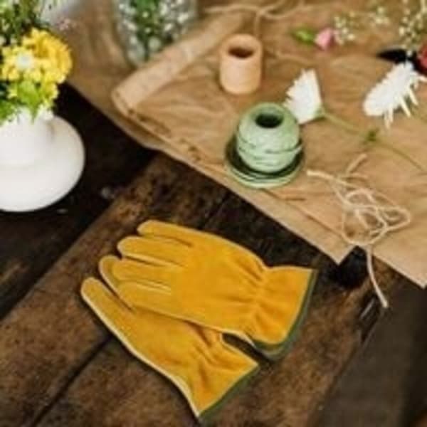 Cowhide Leather Work Gloves, for Drivers, DIY, Gardening, Warehouse, Farm Work, Multi-functional (L, Yellow)