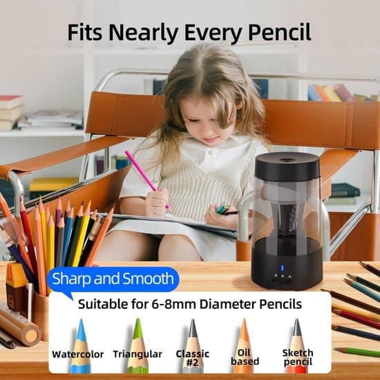 Pencil Sharpener - Automatic Pencil Sharpener - Pencil Sharpener with Collection Tray - Robust and Rechargeable Pencil Sharpener - Suitable for Home etc.