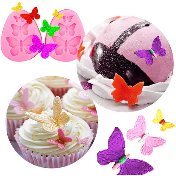 Fjäril Silikon Chokladformar Mini Fjäril Fondant Tårta Bakning Godisform Cupcake Dekorationsverktyg för Hemlagad Tårta DIY Polymerlera, 4 st