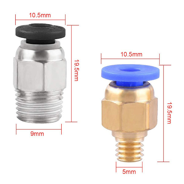 3D-skrivare Teflonslang, PTFE Teflonrör 2m Teflonslangtillbehör, 2 st PC4-M6 snabbkoppling 2 st PC4-M10 rak pneumatisk koppling För