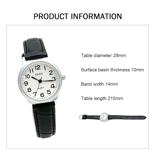 Damklocka i läder, moderiktig casual klocka, romerska siffror kvartsur, urtavla diameter 28 mm
