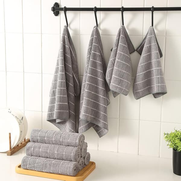 45*65/30*30cm Kökshanddukar och Disktrasor Set, Set med 12 Stora Mikrofiber Diskhanddukar, Disktrasor för Matlagning och Bakning, Grå